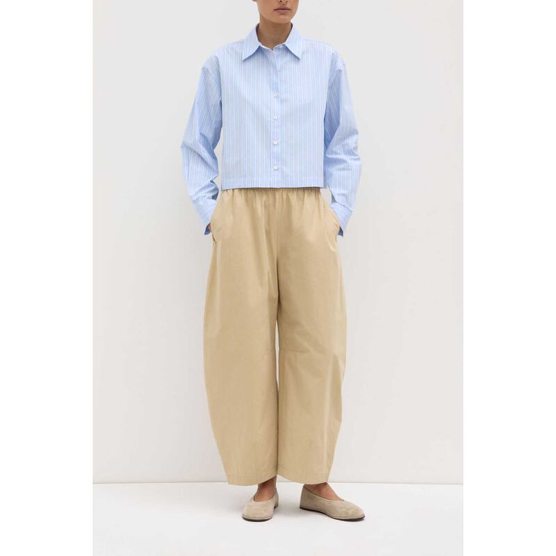 Assembly Label Tessa Poplin Cropped Long Sleeve Shirt Blue Stripe image number 3